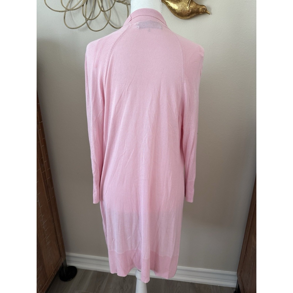 Kasper‎ Pink Long Open Front Cardigan Sweater Women's M Lightweight Duster - Picture 3 of 6